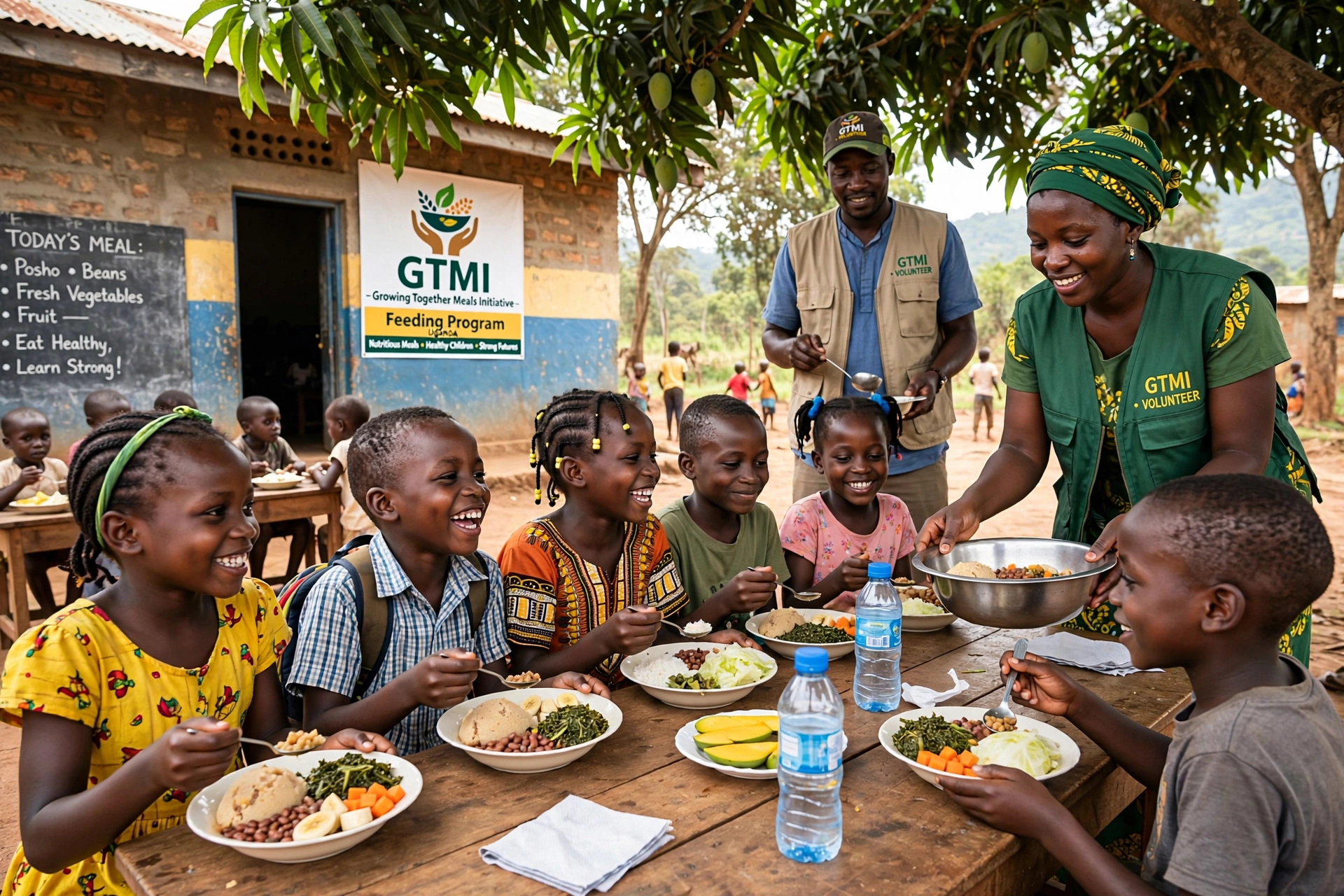 Children receiving nutritious meals through GTMI feeding programs